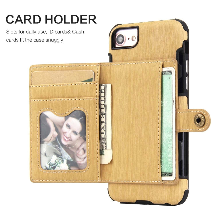 For iPhone 8 / 7 Brushed Texture Shockproof PU + TPU Case, with Card Slots & Wallet & Photo Frame