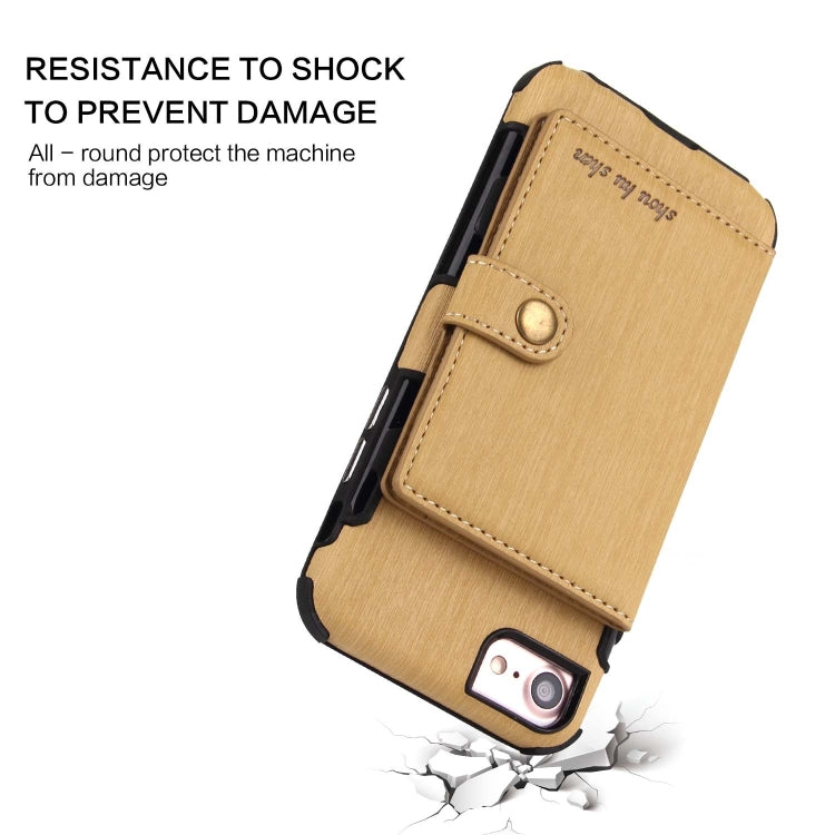For iPhone 8 / 7 Brushed Texture Shockproof PU + TPU Case, with Card Slots & Wallet & Photo Frame