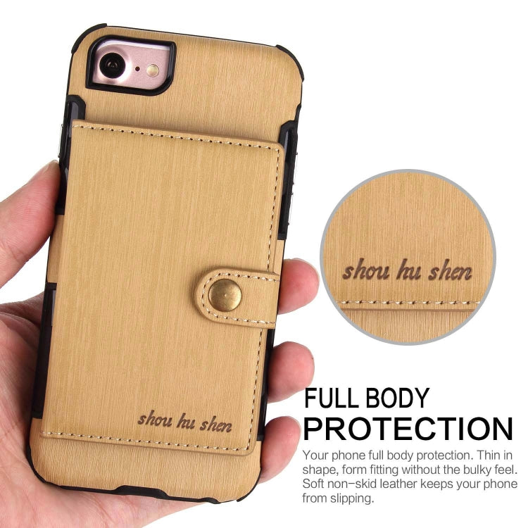 For iPhone 8 / 7 Brushed Texture Shockproof PU + TPU Case, with Card Slots & Wallet & Photo Frame