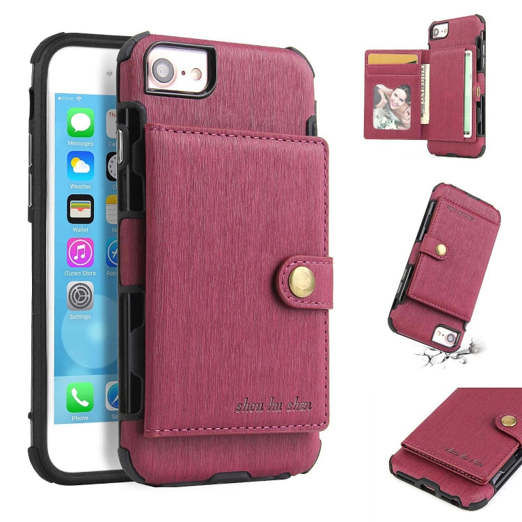 For iPhone 8 / 7 Brushed Texture Shockproof PU + TPU Case, with Card Slots & Wallet & Photo Frame