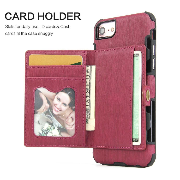 For iPhone 8 / 7 Brushed Texture Shockproof PU + TPU Case, with Card Slots & Wallet & Photo Frame