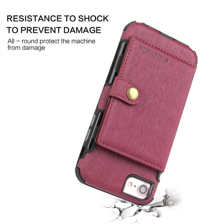 For iPhone 8 / 7 Brushed Texture Shockproof PU + TPU Case, with Card Slots & Wallet & Photo Frame
