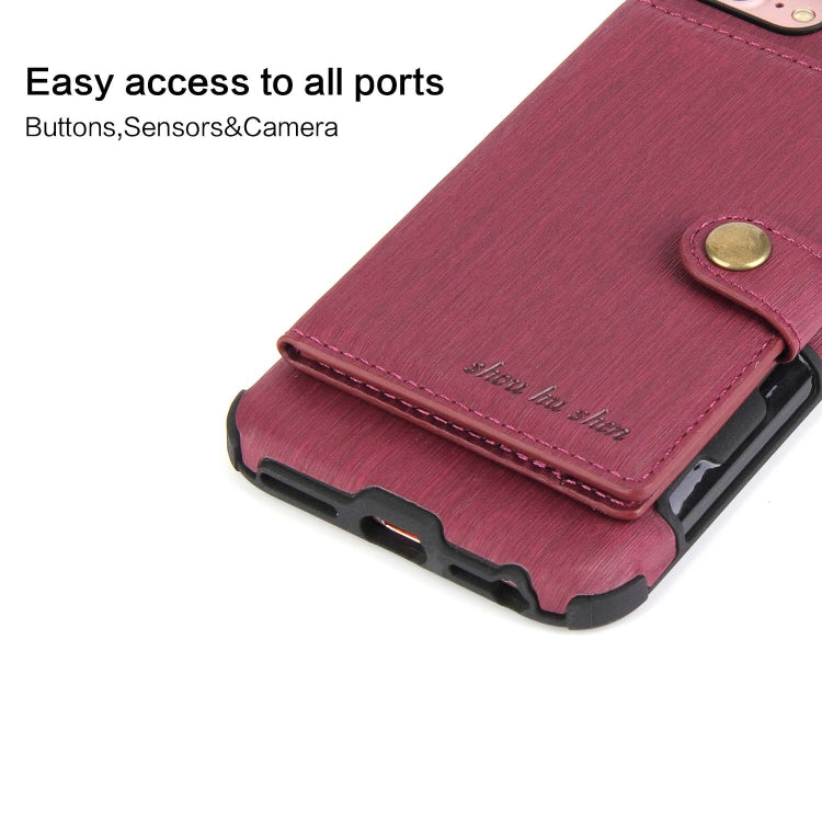 For iPhone 8 / 7 Brushed Texture Shockproof PU + TPU Case, with Card Slots & Wallet & Photo Frame