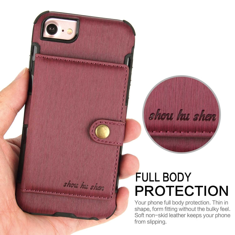 For iPhone 8 / 7 Brushed Texture Shockproof PU + TPU Case, with Card Slots & Wallet & Photo Frame