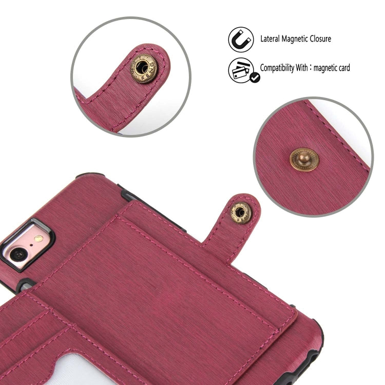 For iPhone 8 / 7 Brushed Texture Shockproof PU + TPU Case, with Card Slots & Wallet & Photo Frame