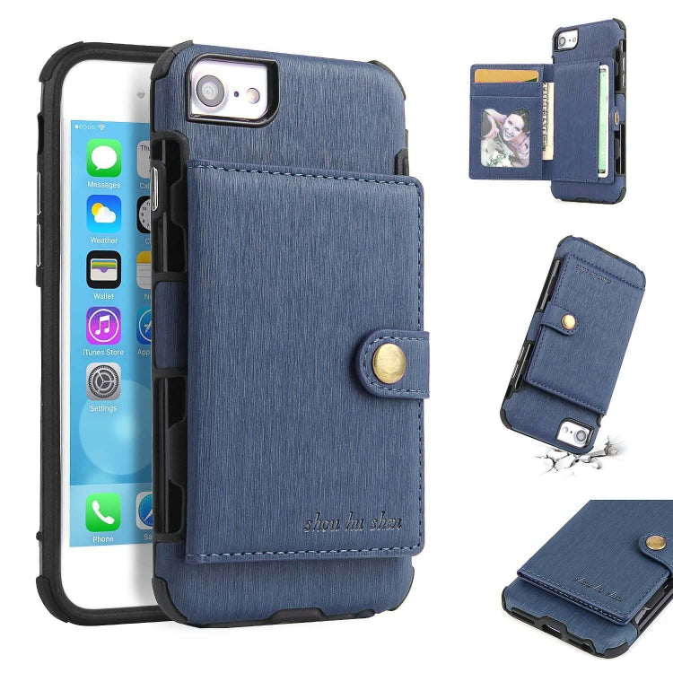 For iPhone 8 / 7 Brushed Texture Shockproof PU + TPU Case, with Card Slots & Wallet & Photo Frame