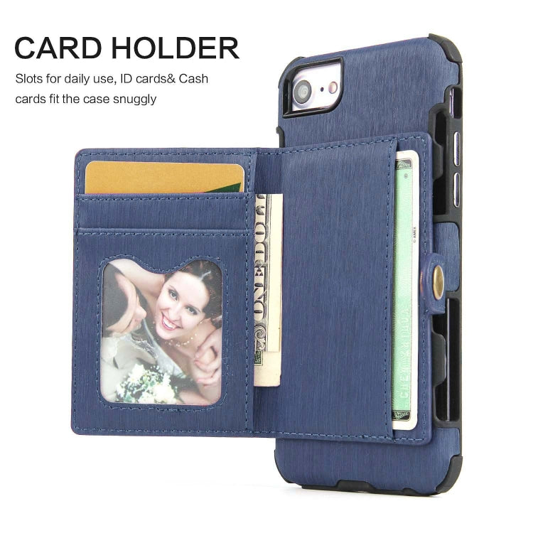 For iPhone 8 / 7 Brushed Texture Shockproof PU + TPU Case, with Card Slots & Wallet & Photo Frame