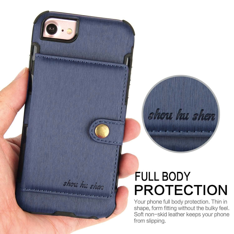 For iPhone 8 / 7 Brushed Texture Shockproof PU + TPU Case, with Card Slots & Wallet & Photo Frame