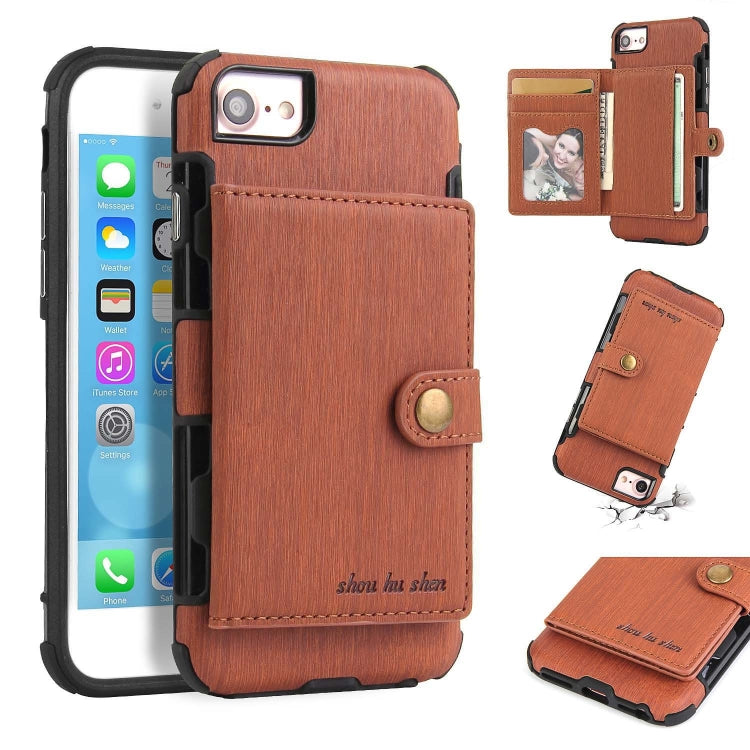For iPhone 8 / 7 Brushed Texture Shockproof PU + TPU Case, with Card Slots & Wallet & Photo Frame