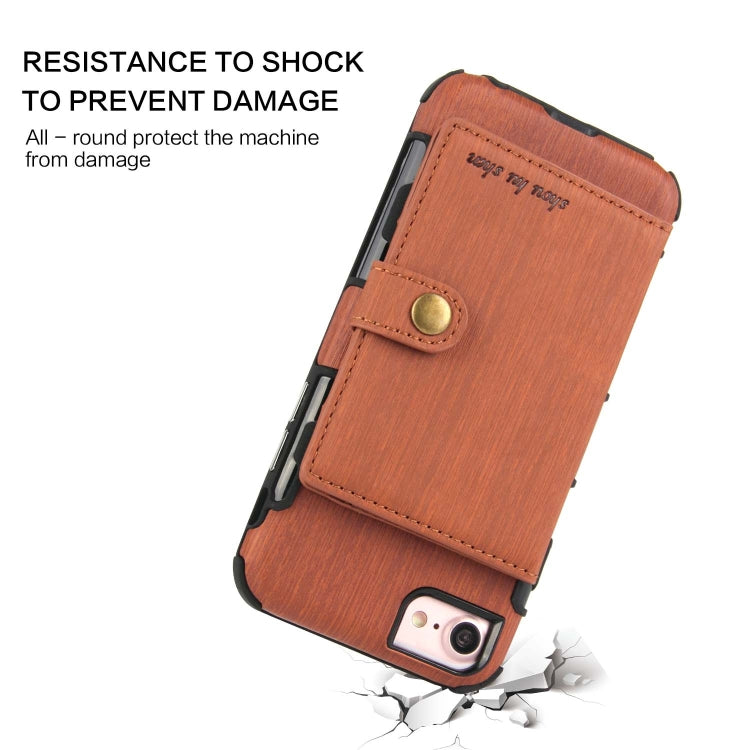 For iPhone 8 / 7 Brushed Texture Shockproof PU + TPU Case, with Card Slots & Wallet & Photo Frame