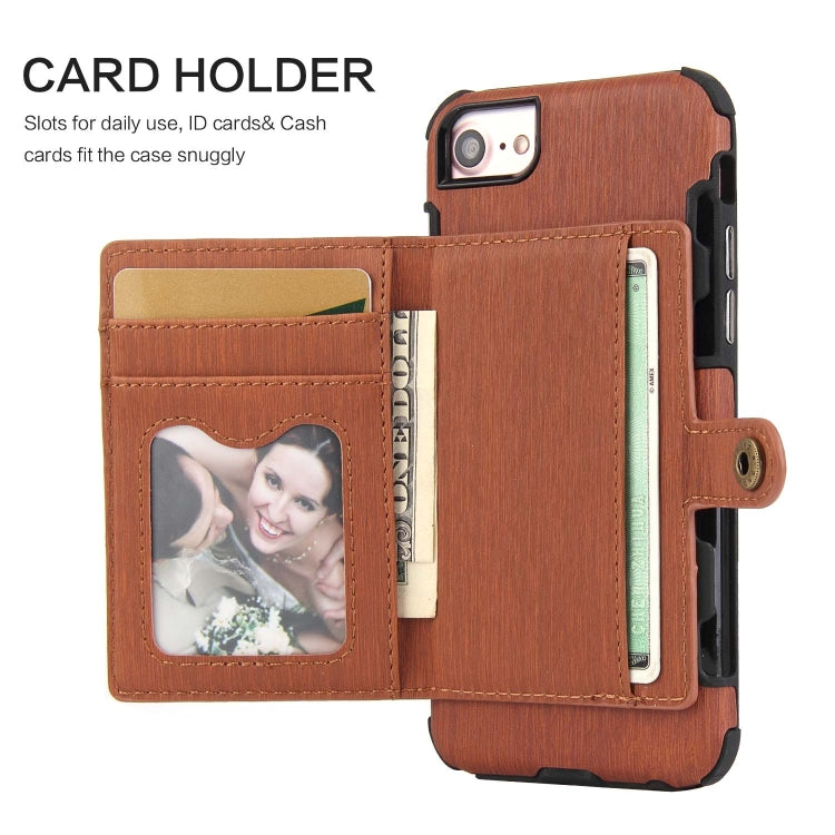 For iPhone 8 / 7 Brushed Texture Shockproof PU + TPU Case, with Card Slots & Wallet & Photo Frame