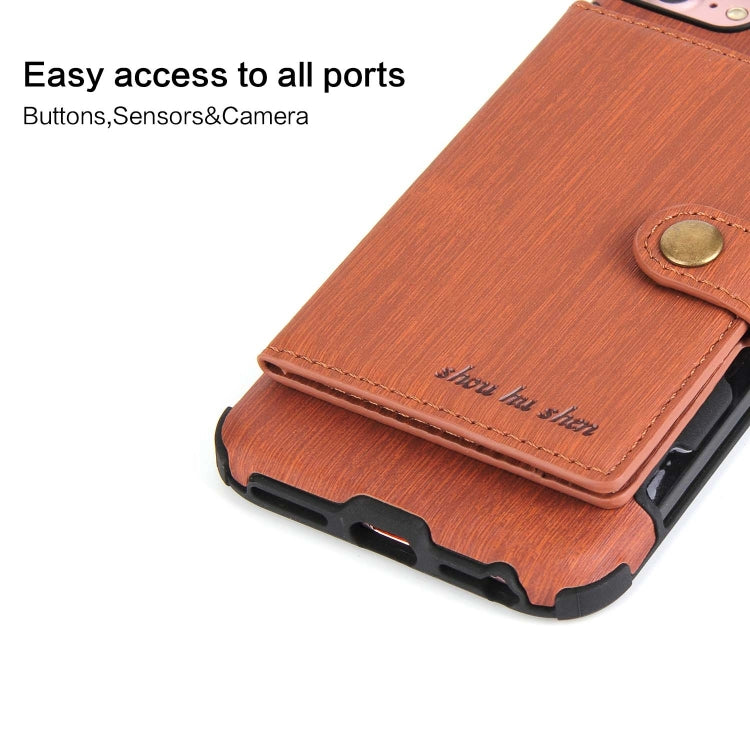 For iPhone 8 / 7 Brushed Texture Shockproof PU + TPU Case, with Card Slots & Wallet & Photo Frame