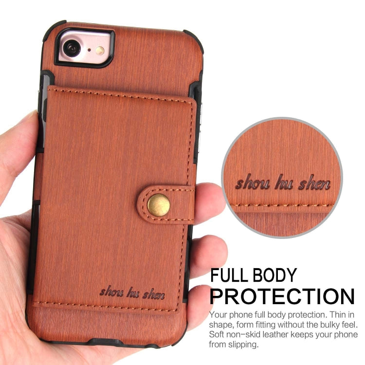 For iPhone 8 / 7 Brushed Texture Shockproof PU + TPU Case, with Card Slots & Wallet & Photo Frame