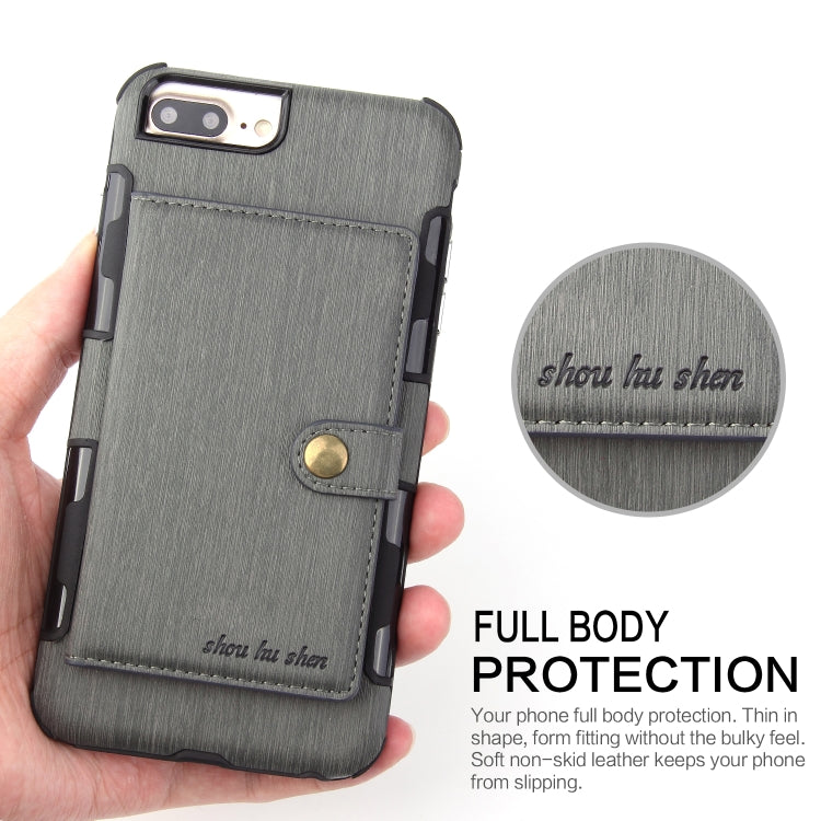 For iPhone 6s Plus / 6 Plus Brushed Texture Shockproof PU + TPU Case, with Card Slots & Wallet & Photo Frame
