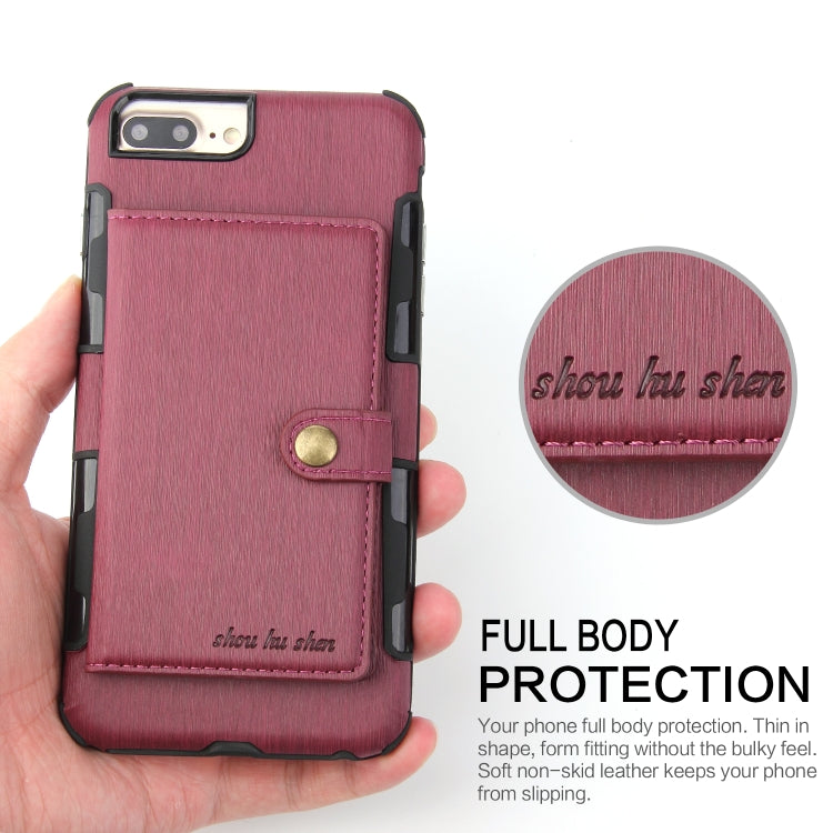 For iPhone 6s Plus / 6 Plus Brushed Texture Shockproof PU + TPU Case, with Card Slots & Wallet & Photo Frame