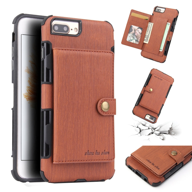 For iPhone 6s Plus / 6 Plus Brushed Texture Shockproof PU + TPU Case, with Card Slots & Wallet & Photo Frame