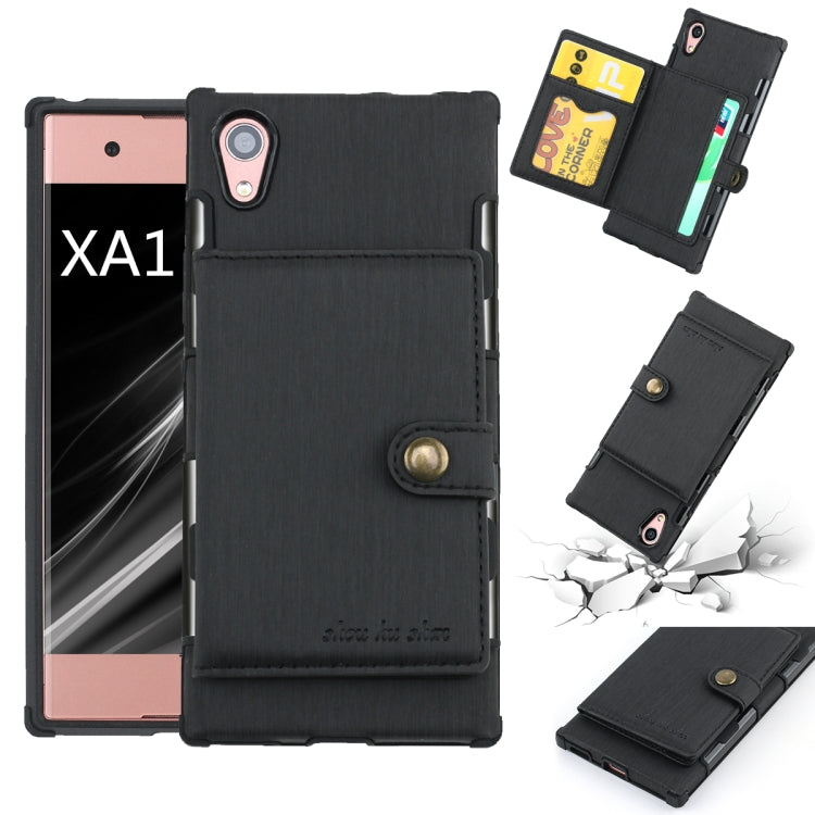 For Sony Xperia XA1 Brushed Texture Shockproof PU + TPU Case, with Card Slots & Wallet & Photo Frame