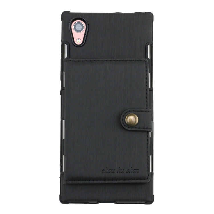 For Sony Xperia XA1 Brushed Texture Shockproof PU + TPU Case, with Card Slots & Wallet & Photo Frame