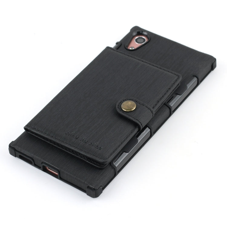 For Sony Xperia XA1 Brushed Texture Shockproof PU + TPU Case, with Card Slots & Wallet & Photo Frame