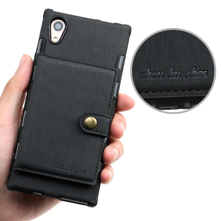 For Sony Xperia XA1 Brushed Texture Shockproof PU + TPU Case, with Card Slots & Wallet & Photo Frame