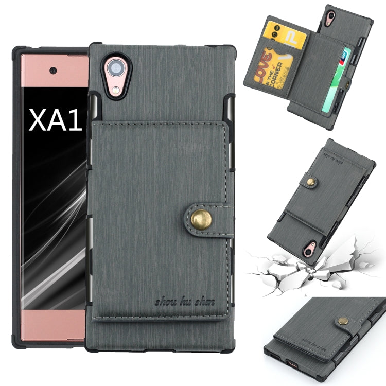 For Sony Xperia XA1 Brushed Texture Shockproof PU + TPU Case, with Card Slots & Wallet & Photo Frame