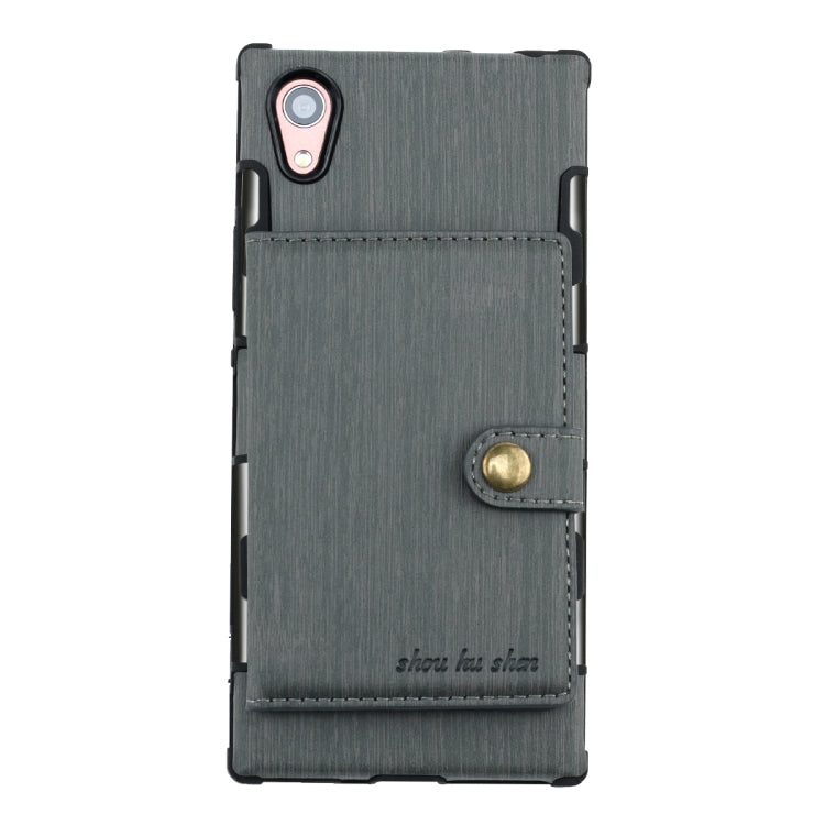 For Sony Xperia XA1 Brushed Texture Shockproof PU + TPU Case, with Card Slots & Wallet & Photo Frame