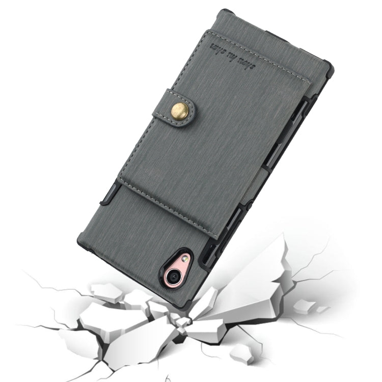 For Sony Xperia XA1 Brushed Texture Shockproof PU + TPU Case, with Card Slots & Wallet & Photo Frame