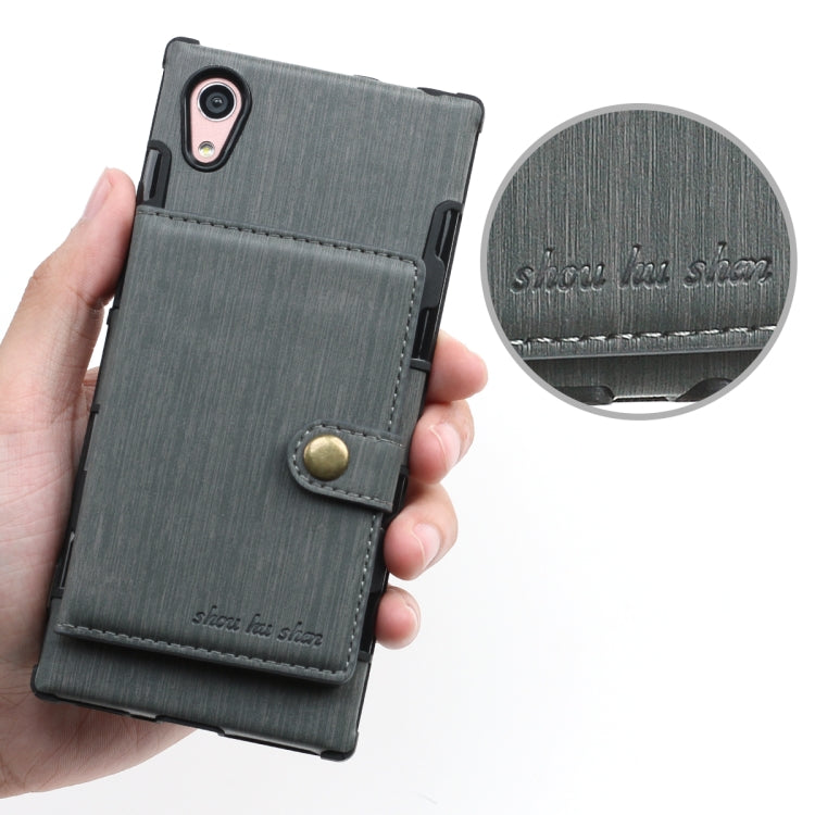 For Sony Xperia XA1 Brushed Texture Shockproof PU + TPU Case, with Card Slots & Wallet & Photo Frame