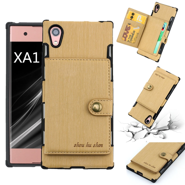 For Sony Xperia XA1 Brushed Texture Shockproof PU + TPU Case, with Card Slots & Wallet & Photo Frame
