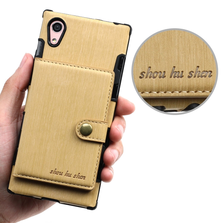 For Sony Xperia XA1 Brushed Texture Shockproof PU + TPU Case, with Card Slots & Wallet & Photo Frame