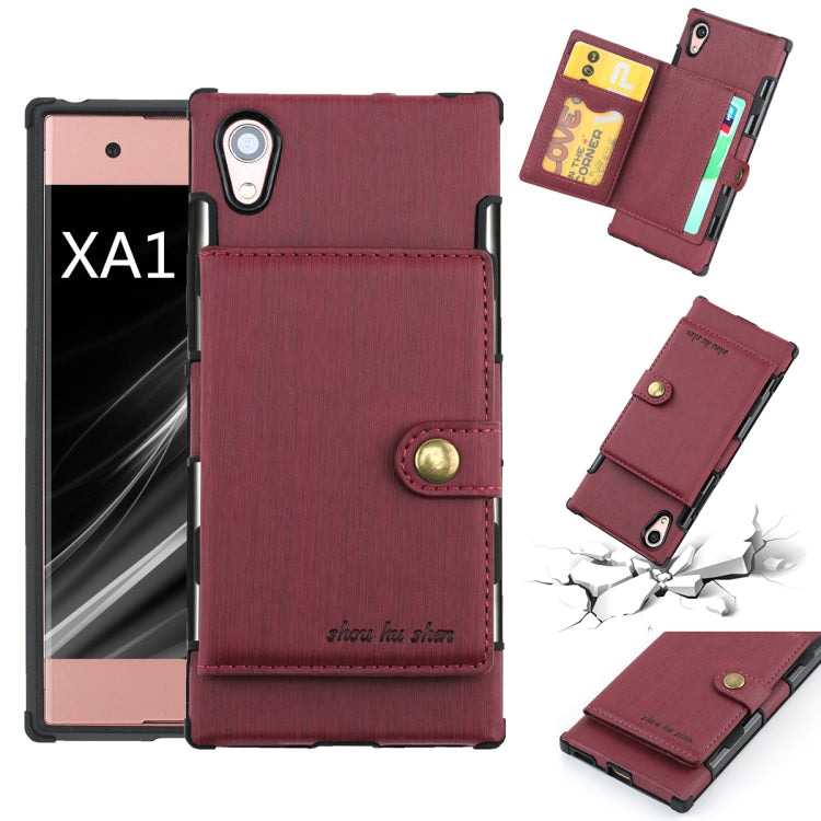 For Sony Xperia XA1 Brushed Texture Shockproof PU + TPU Case, with Card Slots & Wallet & Photo Frame