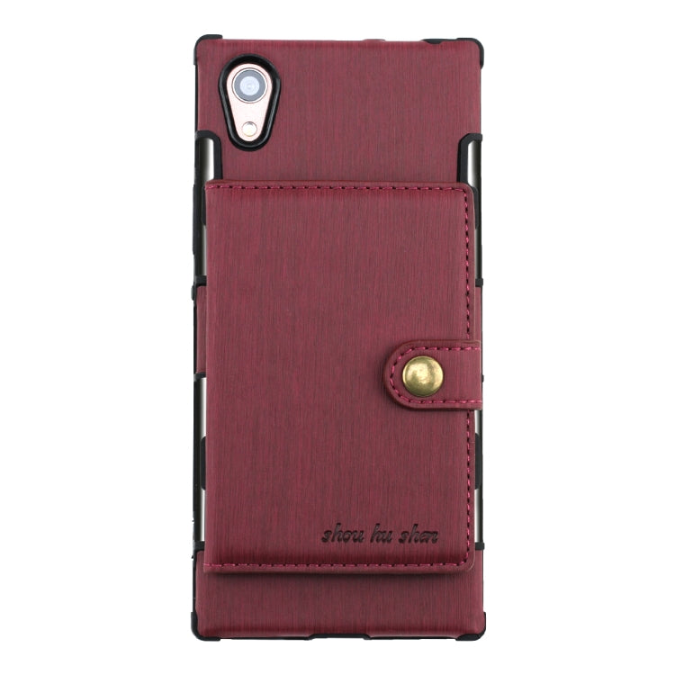 For Sony Xperia XA1 Brushed Texture Shockproof PU + TPU Case, with Card Slots & Wallet & Photo Frame