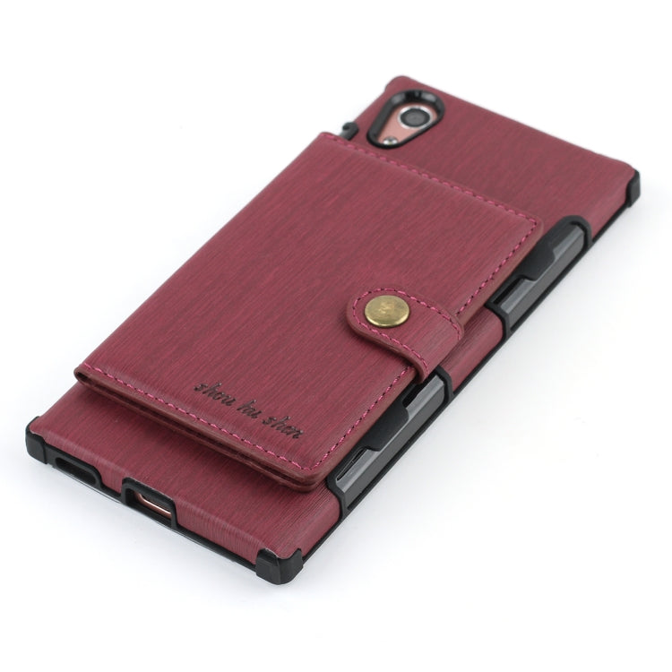 For Sony Xperia XA1 Brushed Texture Shockproof PU + TPU Case, with Card Slots & Wallet & Photo Frame