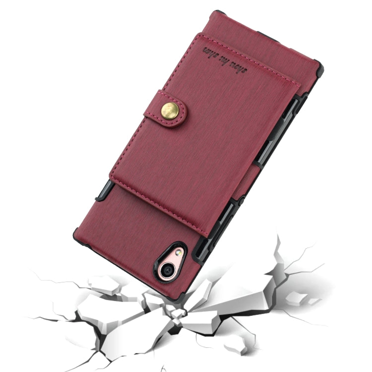 For Sony Xperia XA1 Brushed Texture Shockproof PU + TPU Case, with Card Slots & Wallet & Photo Frame