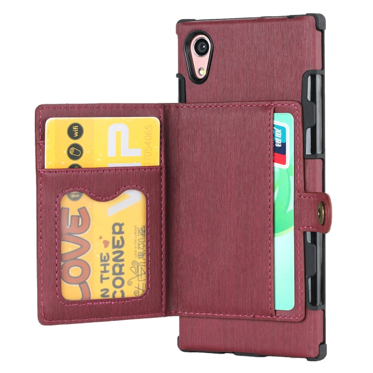 For Sony Xperia XA1 Brushed Texture Shockproof PU + TPU Case, with Card Slots & Wallet & Photo Frame