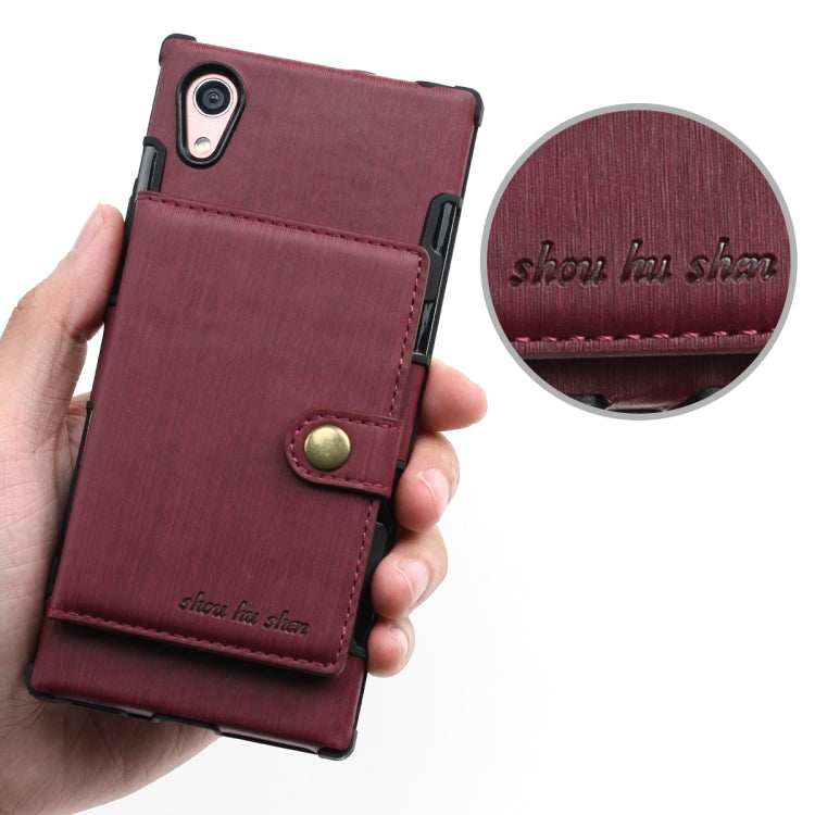 For Sony Xperia XA1 Brushed Texture Shockproof PU + TPU Case, with Card Slots & Wallet & Photo Frame