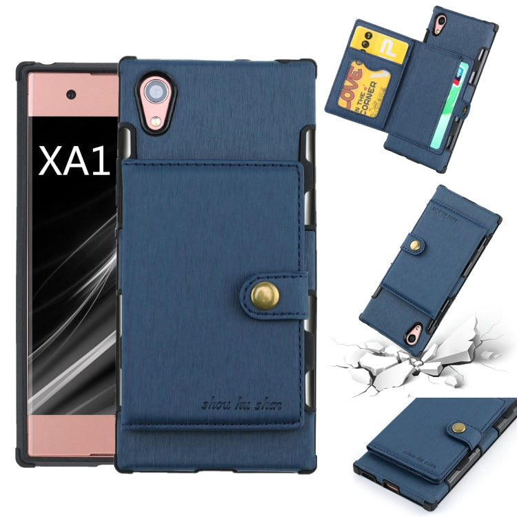 For Sony Xperia XA1 Brushed Texture Shockproof PU + TPU Case, with Card Slots & Wallet & Photo Frame