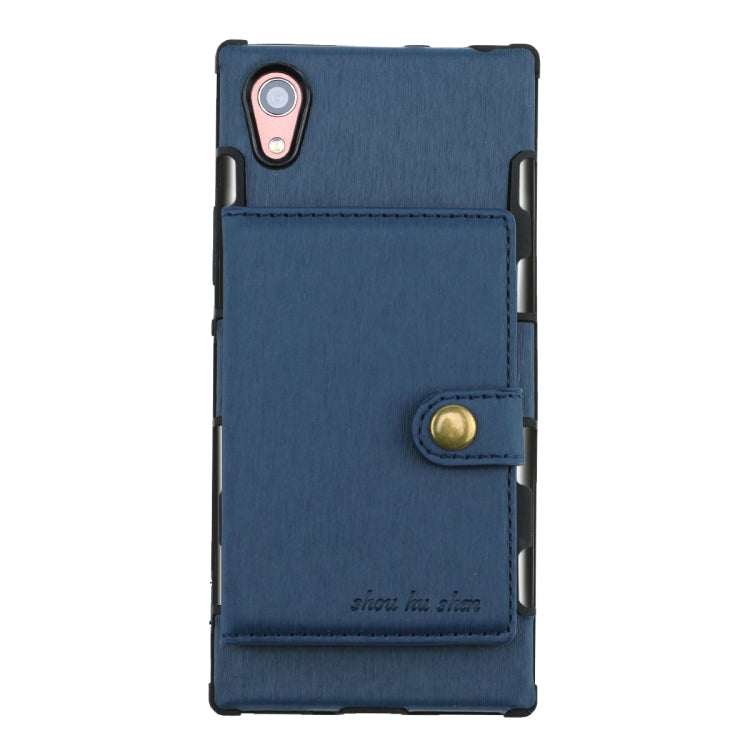 For Sony Xperia XA1 Brushed Texture Shockproof PU + TPU Case, with Card Slots & Wallet & Photo Frame