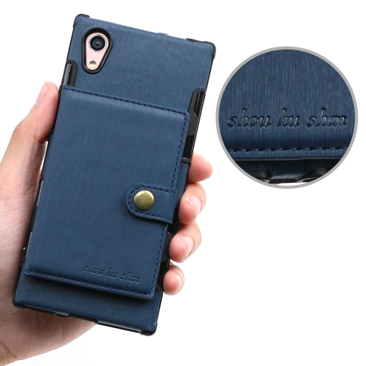 For Sony Xperia XA1 Brushed Texture Shockproof PU + TPU Case, with Card Slots & Wallet & Photo Frame