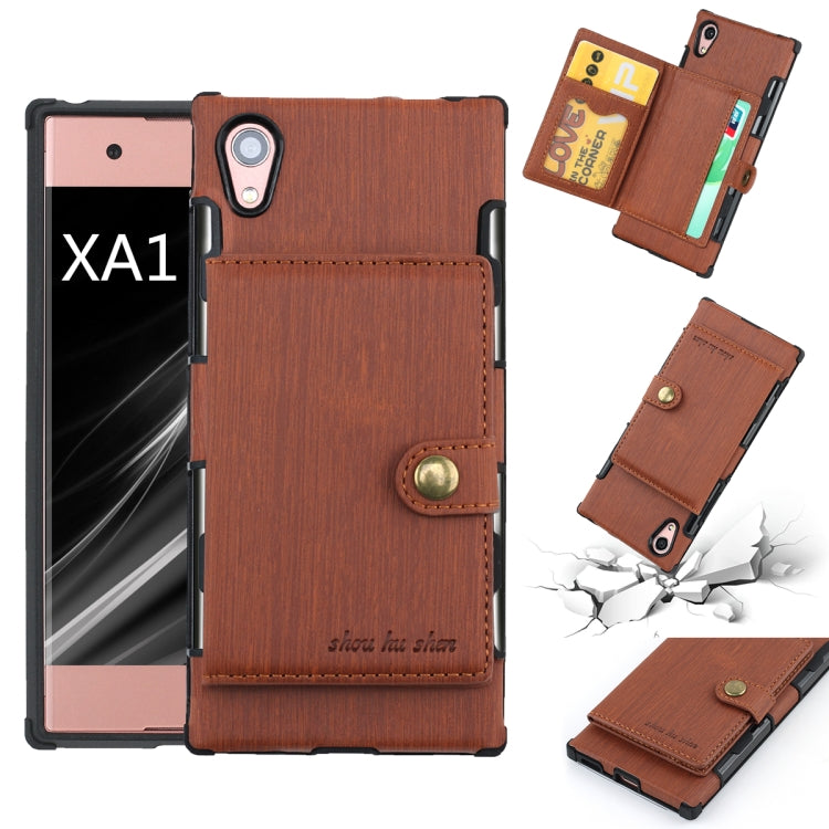 For Sony Xperia XA1 Brushed Texture Shockproof PU + TPU Case, with Card Slots & Wallet & Photo Frame