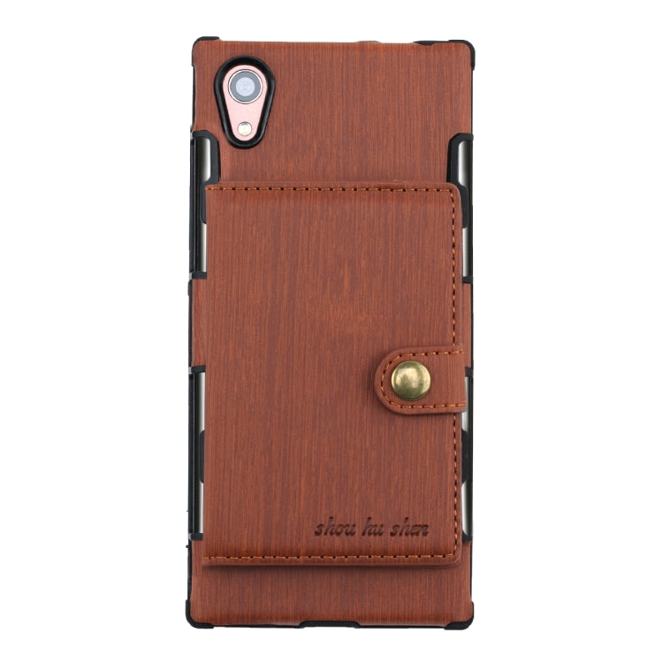 For Sony Xperia XA1 Brushed Texture Shockproof PU + TPU Case, with Card Slots & Wallet & Photo Frame