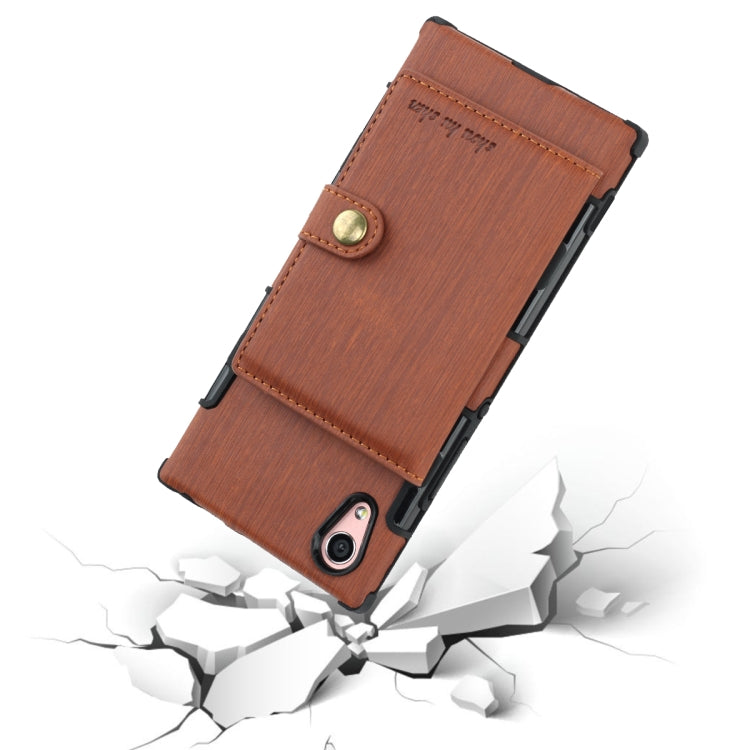 For Sony Xperia XA1 Brushed Texture Shockproof PU + TPU Case, with Card Slots & Wallet & Photo Frame