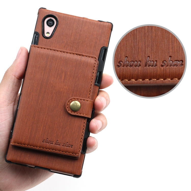 For Sony Xperia XA1 Brushed Texture Shockproof PU + TPU Case, with Card Slots & Wallet & Photo Frame