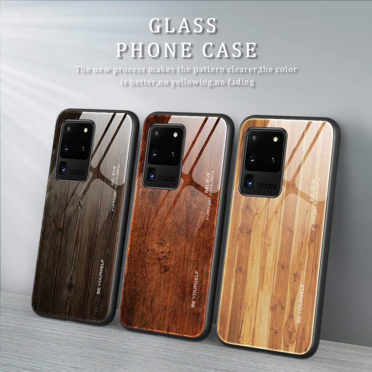 For Samsung Galaxy S20 Ultra Wood Grain Glass Protective Case