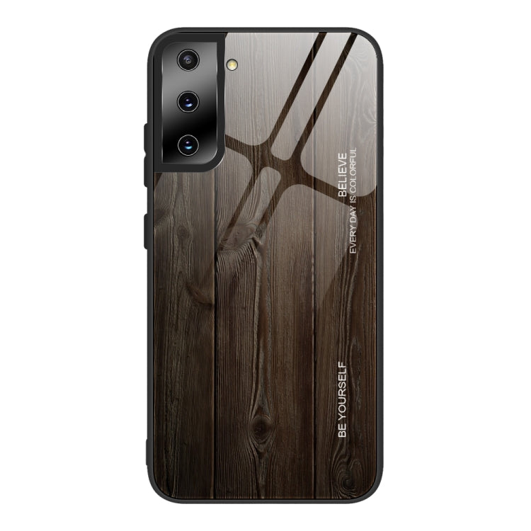 For Samsung Galaxy S21 5G Wood Grain Glass Protective Case