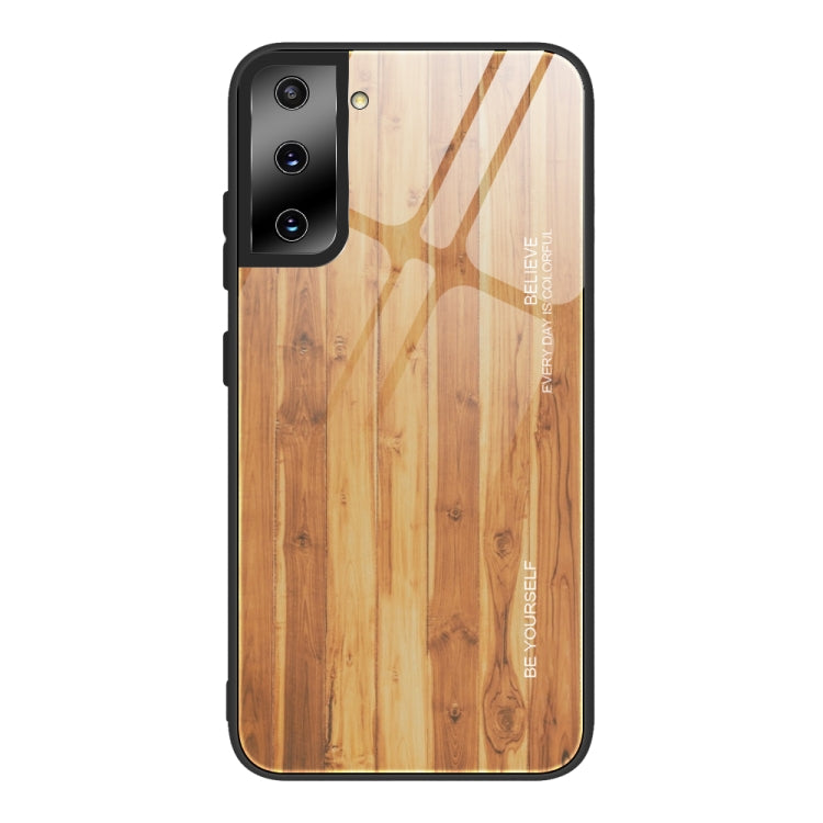 For Samsung Galaxy S21 5G Wood Grain Glass Protective Case