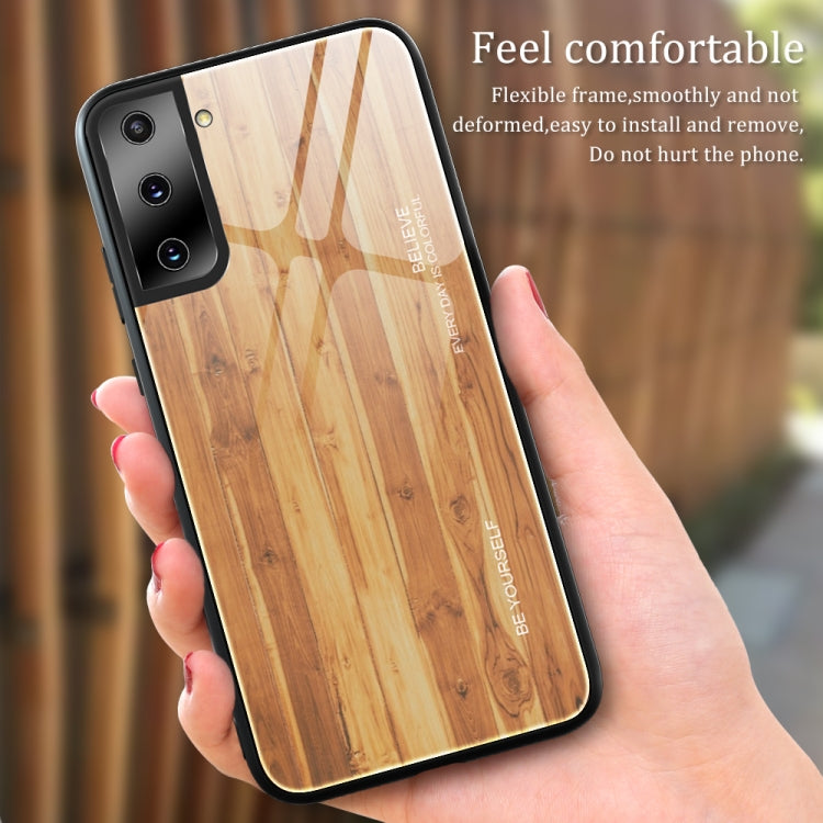 For Samsung Galaxy S21 5G Wood Grain Glass Protective Case