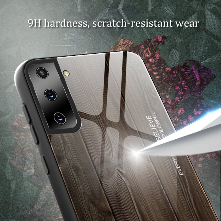 For Samsung Galaxy S21 5G Wood Grain Glass Protective Case