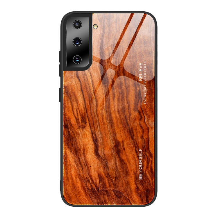 For Samsung Galaxy S21 5G Wood Grain Glass Protective Case