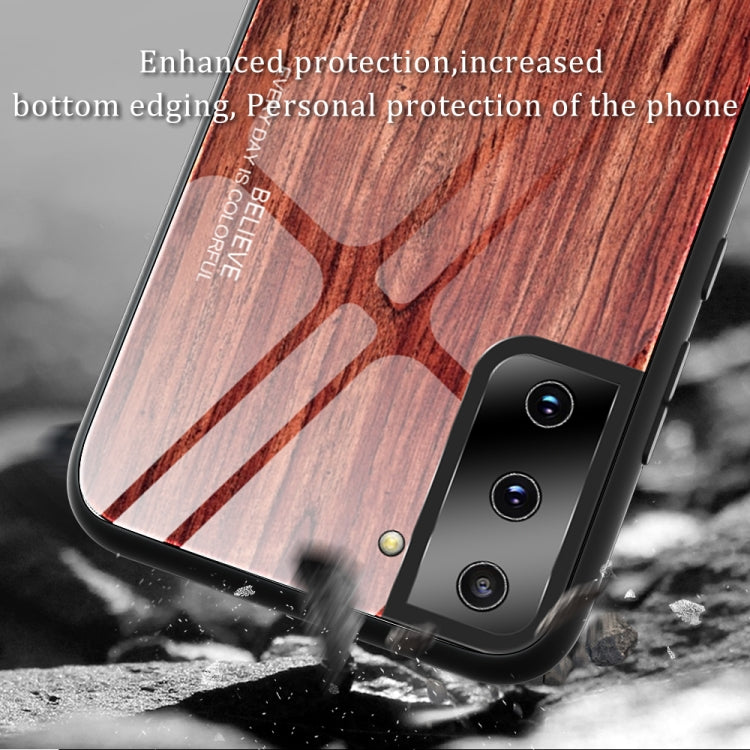 For Samsung Galaxy S21 5G Wood Grain Glass Protective Case